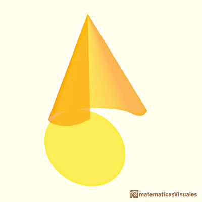 Conos y troncos de cono: un cono desarrollándose en un plano | matematicasVisuales