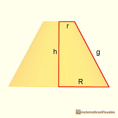 Cones and Conical frustums: height and slant height of a conical frustum (Pythagorean theorem) | matematicasVisuales