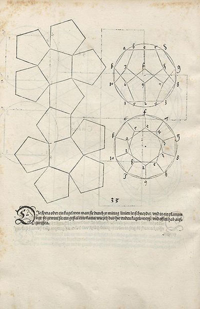 Desarrollo plano de un dodecaedro regular: En el libro de Durero Underweysung der Messung | matematicasVisuales