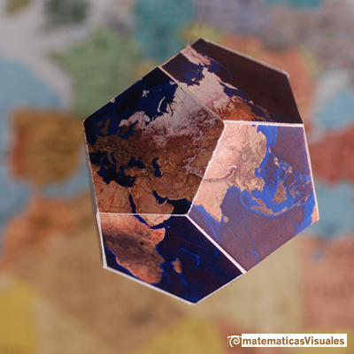 Dodecahedron plane net: plane net of a dodecahedron with a world map, Furuti's page | matematicasVisuales