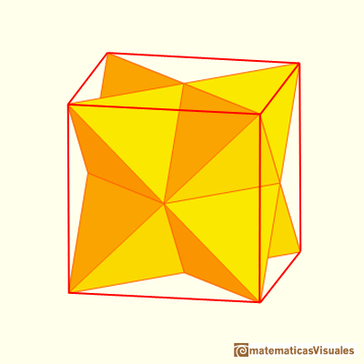 Desarrollo plano de octaedro: Stella octangula, estelación de un octaedro, dentro de un cubo | matematicasVisuales