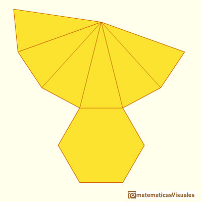Pyramid and Pyramidal frustum: plane development or net of an hexagonal pyramid | matematicasVisuales