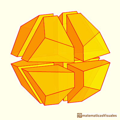Volumen de un dodecaedro: el volumen de un octavo de dodecaedro de lado 2 es el mismo que el volumen de un dodecaedro de lado 1 | matematicasVisuales