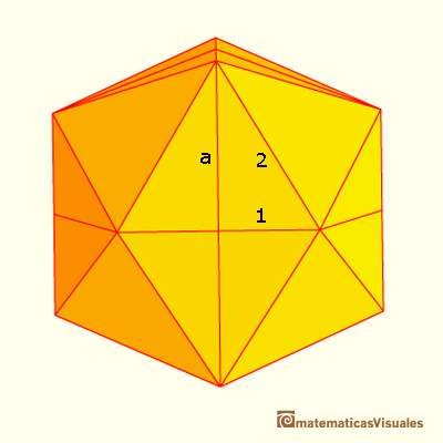 icosahedron: calculating its volume; one face area | matematicasVisuales