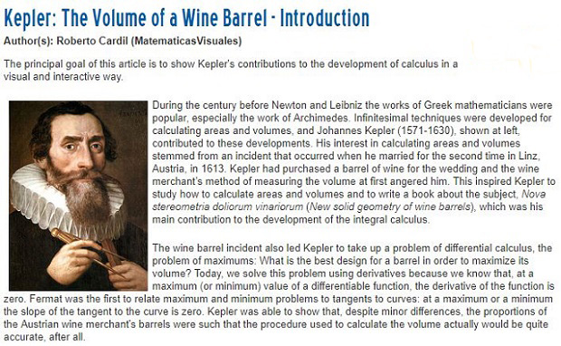 Kepler|Stereometria | barriles de vino | Artículo en Convergencia, revista digital de la Mathematical Association of America
