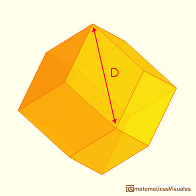 Cubo aumentado, cubo con pirmides y dodecaedro rmbico: calculando la diagonal de uno de los rombos  | matematicasvisuales